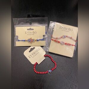 Lot of 4 D’Bello Charm Bracelets - Red String, Blue String and Stretch